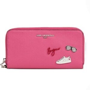 'KARL LAGERFELD' LEATHER EMBELLISHED WALLET WRISTLET
